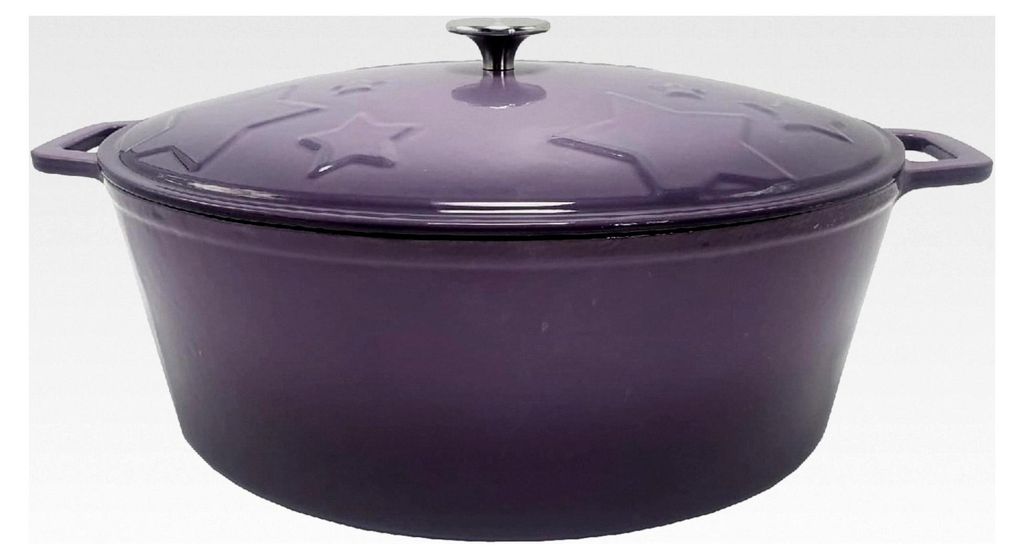 Sternentöpfchen 12 Liter - lilafarbener Gusseisen Bräter mit Henkeln und pflegeleichter Emaillierung, ovaler Schmortopf für Grill und Herd