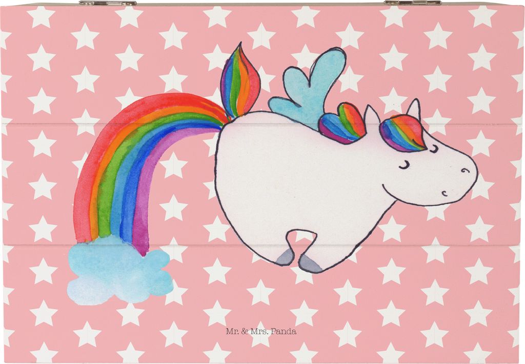 Mr. & Mrs. Panda Geschenkbox Einhorn Fliegendes Pferd 22 x 15 cm - Rot Pastell - Geschenk, Glitzer, Spielen, Schatzkiste, holzschatulle, Unicorn, s...