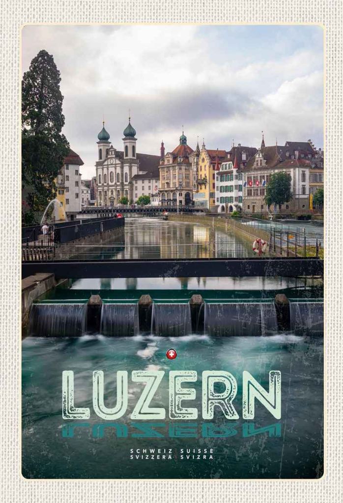 vianmo Holzschild 30x20 cm Luzern Schweiz Fluss Altstadt Bildmotiv Reisemotiv Abenteuer Reisen