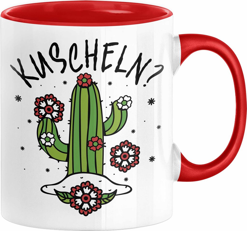 Kaktus Tasse Geschenk Kuscheln Sarkasmus Humor Geschenkidee Kaffee-Becher Kaktus-Liebhaber Frauen (Rot)