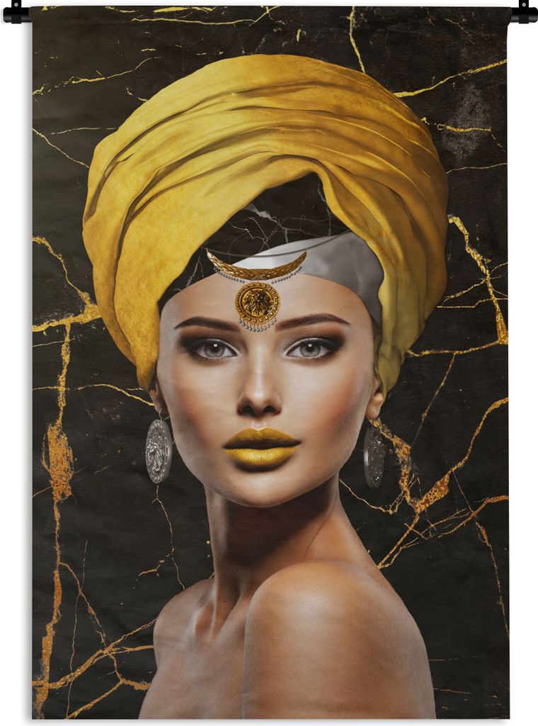 MuchoWow Wandteppich Wandbehang Frau - Abstrakt - Gelb 90x135 cm Tapisserie Dekoration Wandtuch - Baumwolle - Wandskulptur