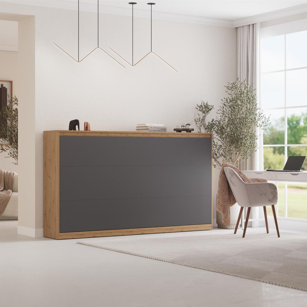 Schrankbett Klappbet 100x200 Wildeiche/Anthrazit 100x200H ohne Taschenfederkernmatratze