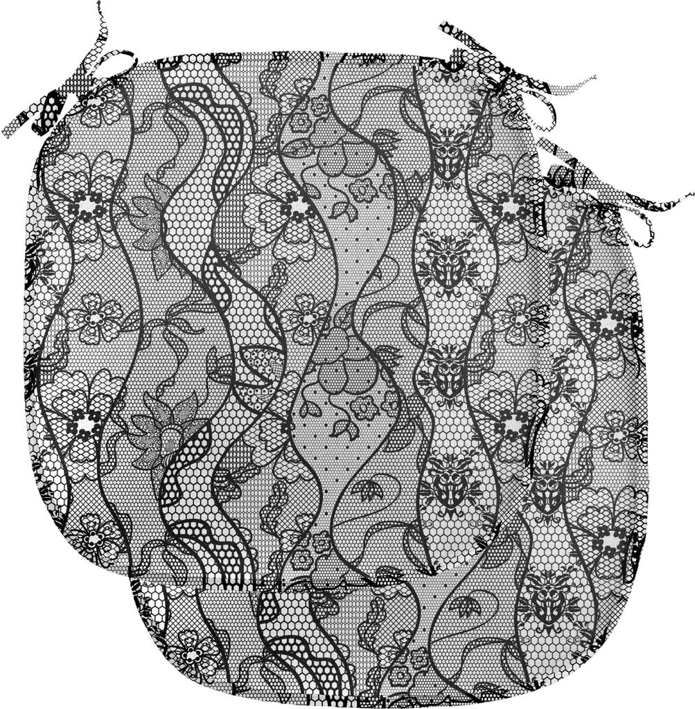 ABAKUHAUS Blumen Polster für Esszimmerstühle, Lace Gothic-Muster, Dekoratives wasserfestes Kissen mit Riemen für Küchensitze, 40 cm x 40 cm-2er...