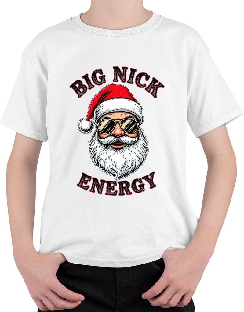 BIG NICK ENERGY Weihnachtsmann Sonnenbrille Weihnachtsgeschenk Uni Kinder T-Shirt, Weiß, 116