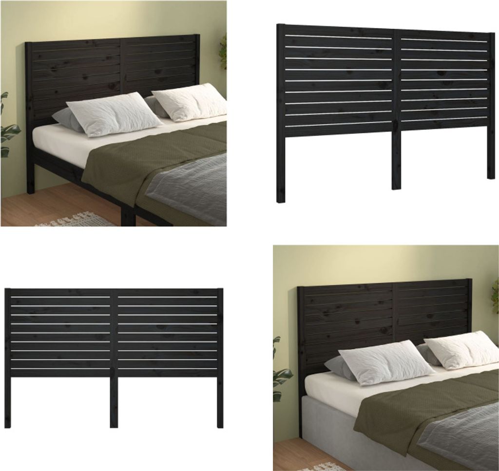 vidaXL Kopfteil Schwarz 156x4x100 cm Massivholz Kiefer - Kopfteil - Kopfteile - Bettkopfteil - Holzkopfteil