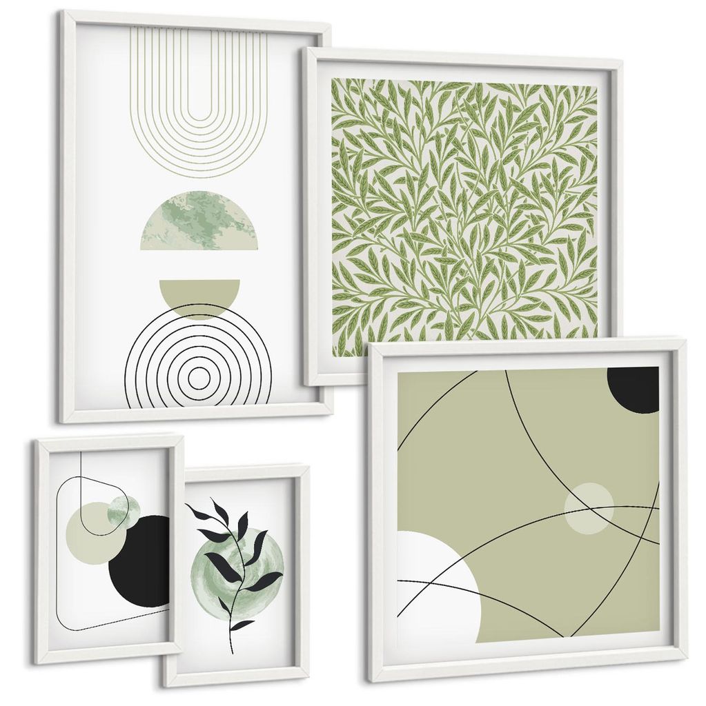 Bilder Set 5-teilig im Goldrahmen Rahmen – Wandbilder 5 Stück – gerahmte Poster für Wohnzimmer, Schlafzimmer und Flur – 50x50 cm - 40x60 cm...
