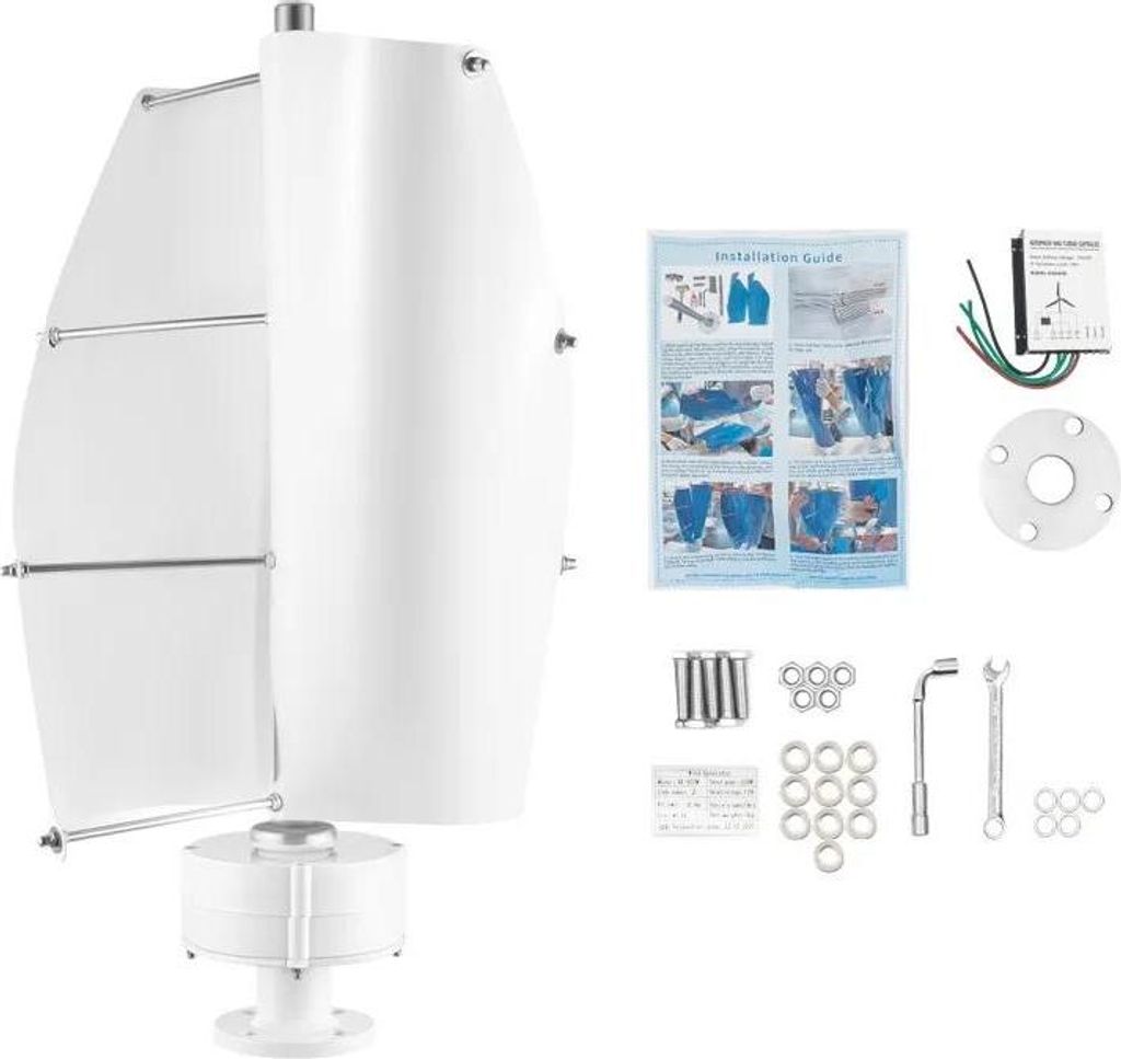 Windturbine - Vertikalachsen-Windgenerator - 500W - Mit Laderegler - 2 Flügel - Für Zuhause - Weiß
