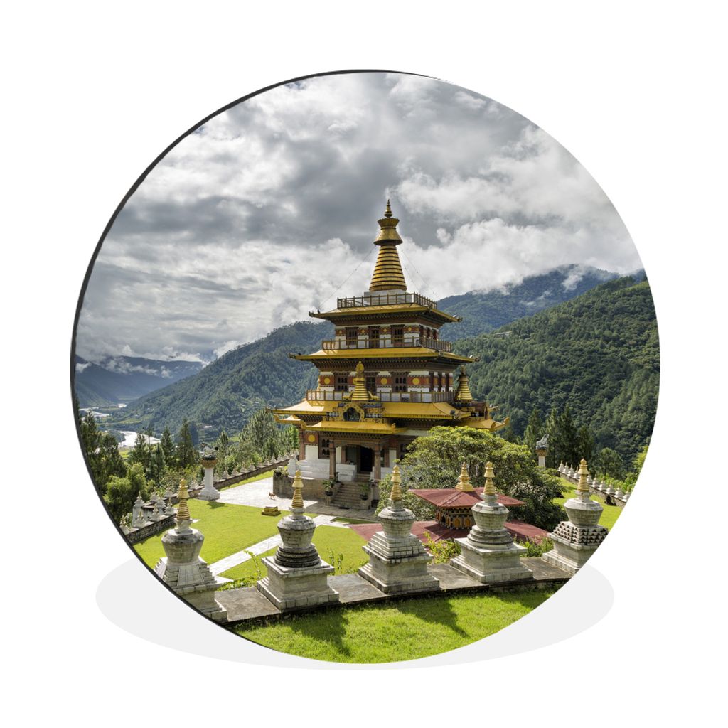 MuchoWow Aluminium Wandkreis Bhutan - Tempel - Wolken Ø 60 cm Wanddeko Modern Wohnzimmer - Wand Kreis - Wandbild - Schlafzimmer - Aluminium Bild...