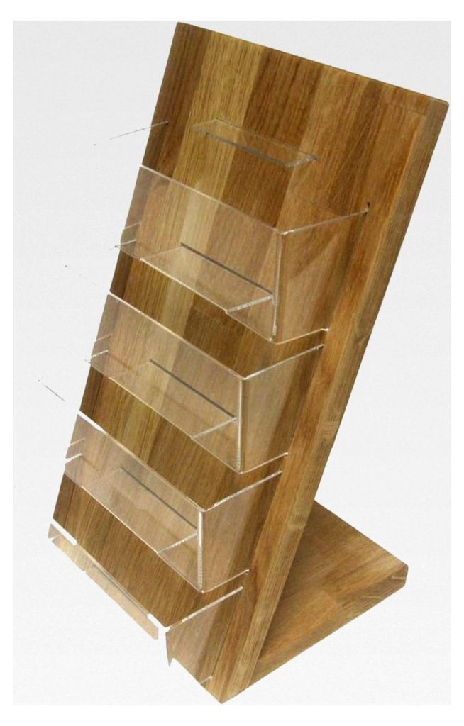 4X DIN Lang DL Querformat Flyerhalter aus Eichenholz Tischmodell