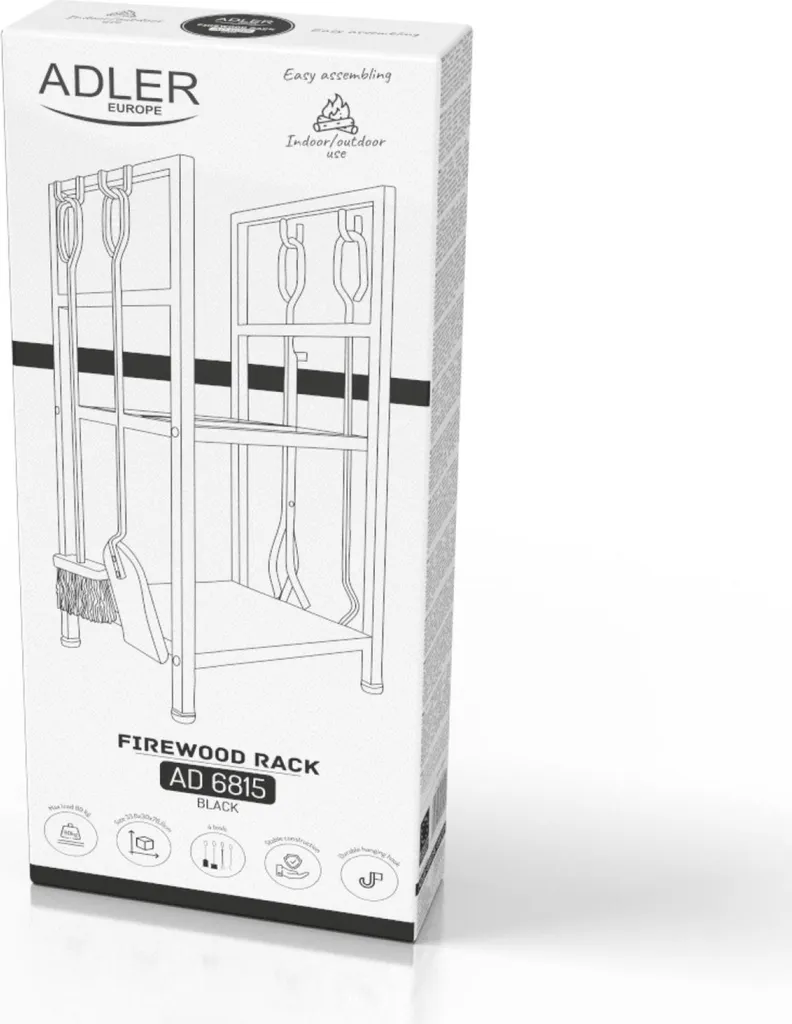 Adler AD 6815 Support Métal et Bois avec Outils Cheminée Noir