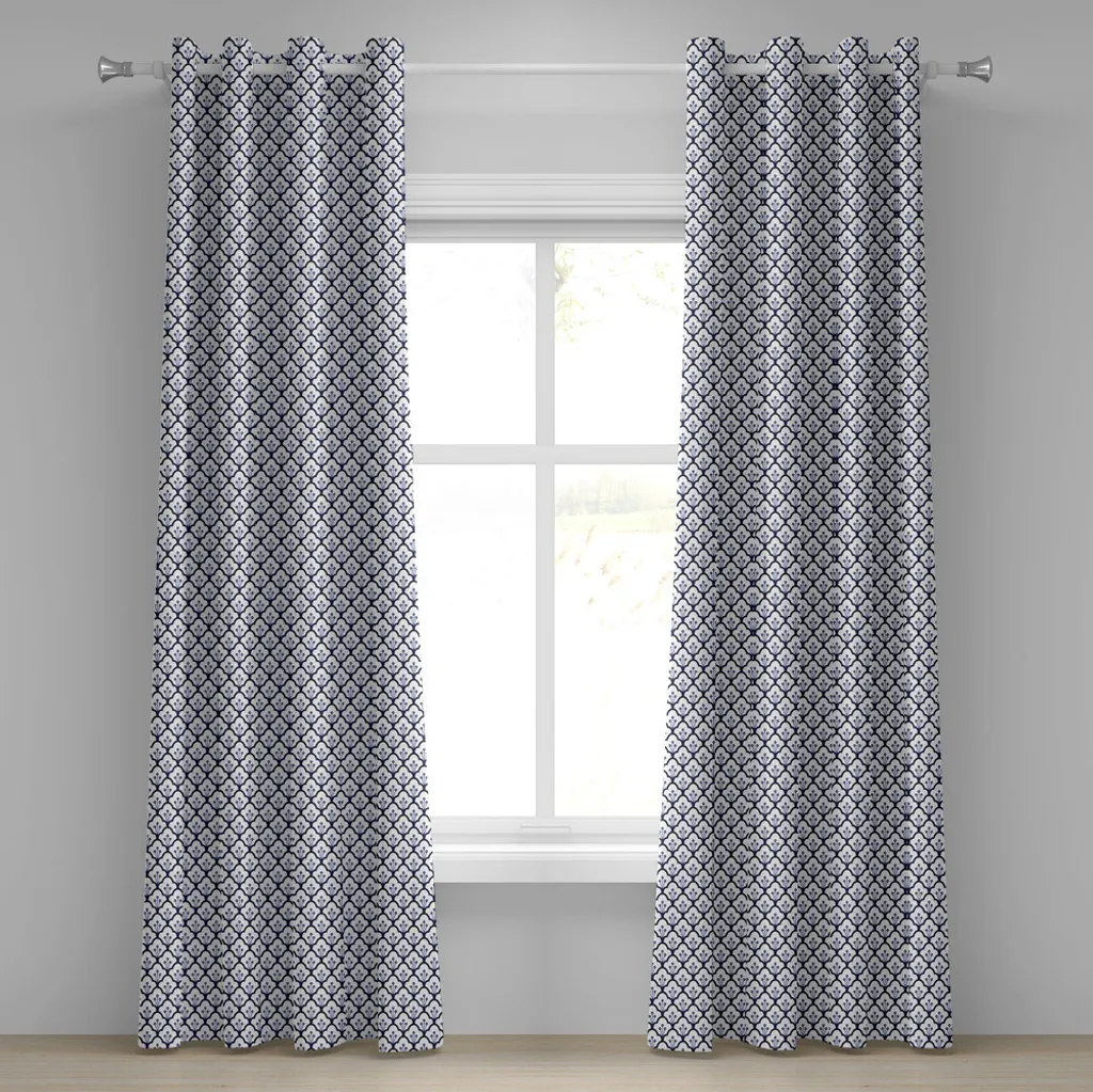 Rideau bleu à motifs de Delft avec œillets 280 cm, tissu décoratif chic