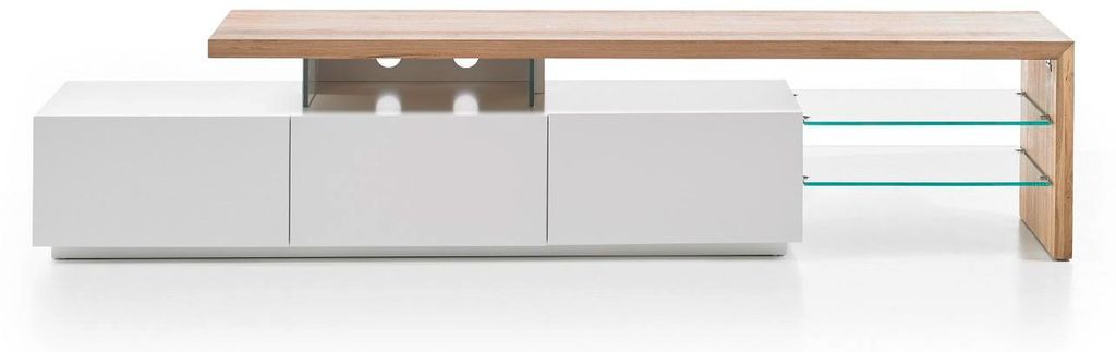 TV-Schrank Lowboard I Asteiche-massiv holz matt lackiert weiß stil 204 cm Alimo