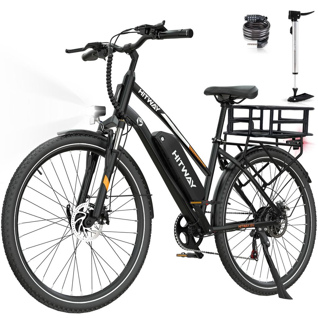 HITWAY E-Bike 28 Zoll Elektrofahrrad, Pedelec 36V/13Ah 468 Wh, MTB,7 Gang, 25km/h, Heckmotor, Kettenschaltung, LCD Display, E-Citybike Damen Herren