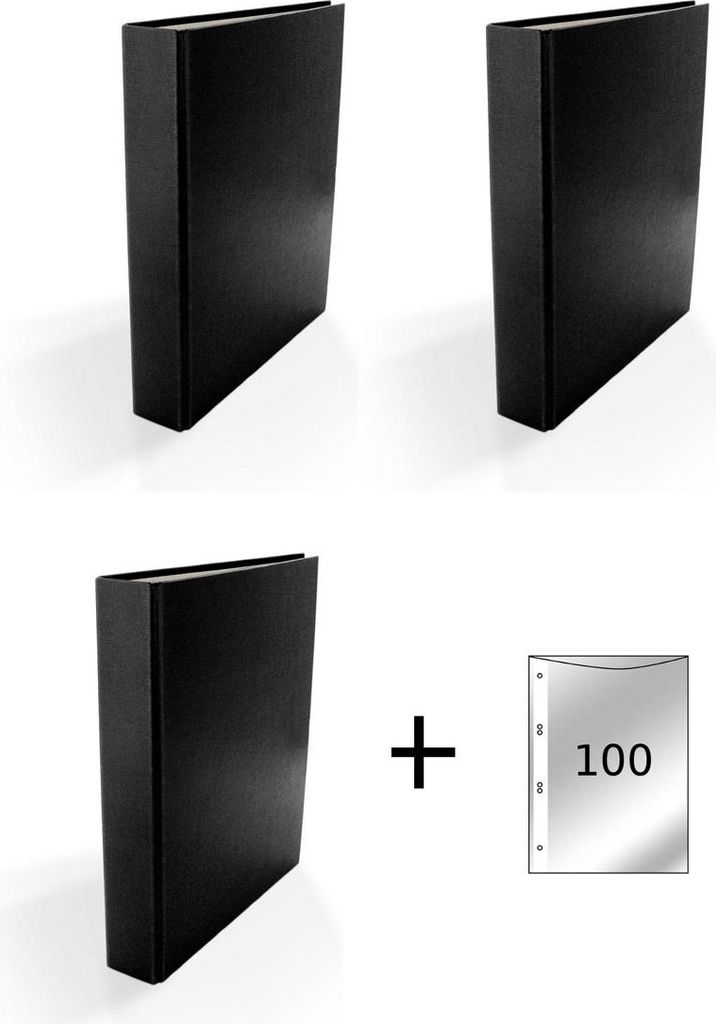 3x Ringbuch / DIN A5 / 4-Ring Ordner / Farbe: schwarz + 100 Prospekthüllen