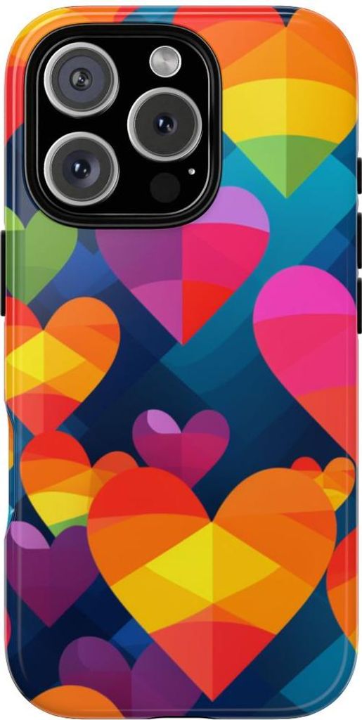 Buntes geometrisches Herzmuster – Hülle Kompatibel mit iPhone 16 Pro