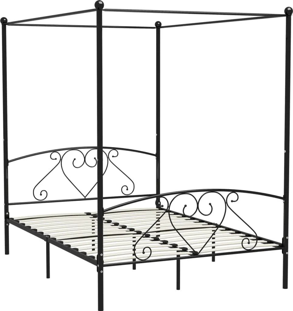 Lit à baldaquin métal noir 140x200 cm - Structure stable et durable