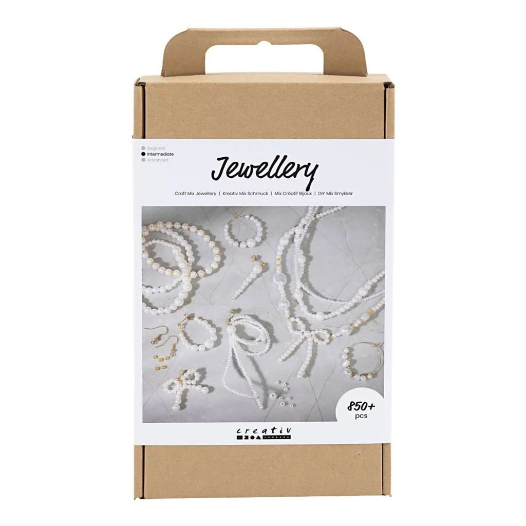 Creativ Company Kreativbox für Schmuck, Halsketten, Armbänder, Ohrringe, vergoldet, weißes Perlmutt, 1 Box