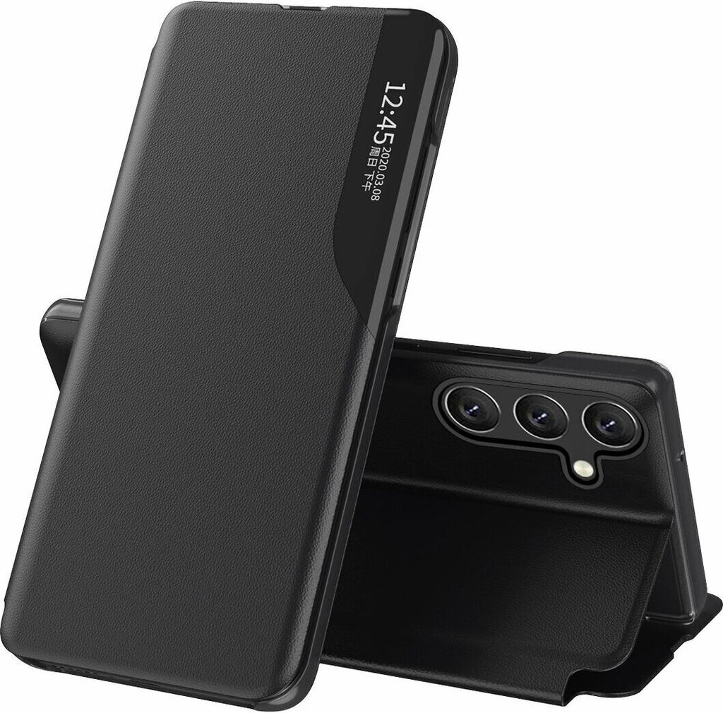 Eco Leather View Hülle mit Klappständer kompatibel mit Xiaomi Redmi 13C / Poco C65 Schwarz