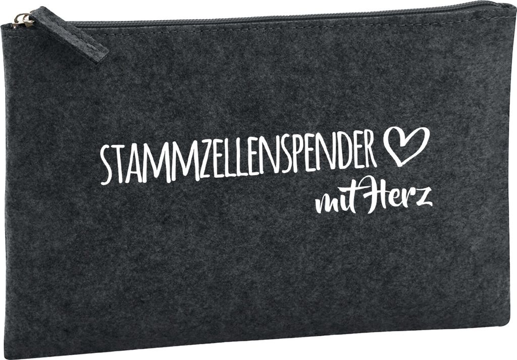 Huuraa Kulturbeutel Stammzellenspender mit Herz 1 Liter Charcoal Filz Kosmetiktasche Geschenkidee