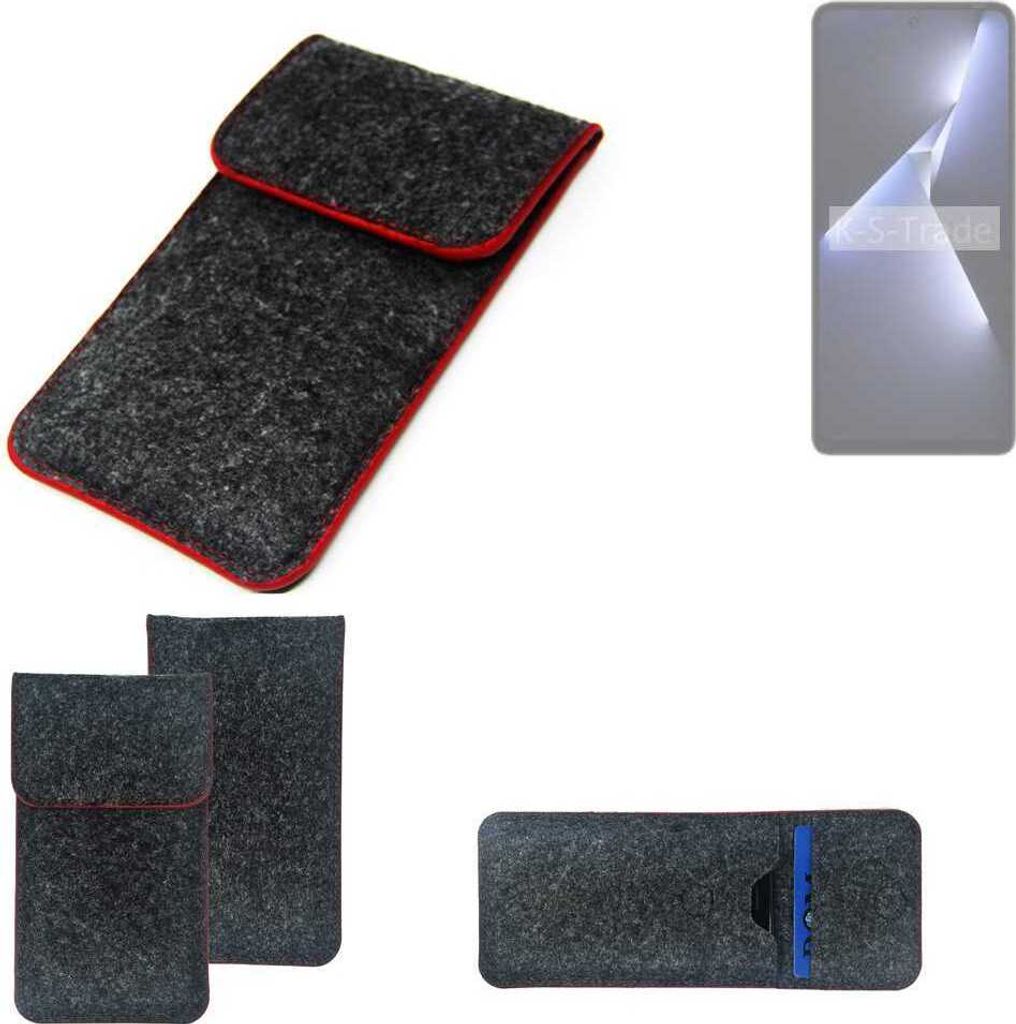 K-S-Trade Handy Schutz Hülle kompatibel mit Tecno Pova 5 Pro Schutzhülle Handyhülle Filztasche Pouch Tasche Case Sleeve Filzhülle dunkelgrau roter