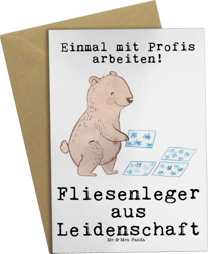Mr. & Mrs. Panda Grußkarte Fliesenleger Leidenschaft - Weiß - Geschenk, Beileidskarte, osterkarte, Beruf, dankeskarten, hochzeitskarten, Spruch, ...