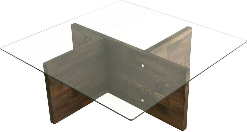 Table basse carrée Dhabi 90x90 cm en noyer marron avec porte-revues