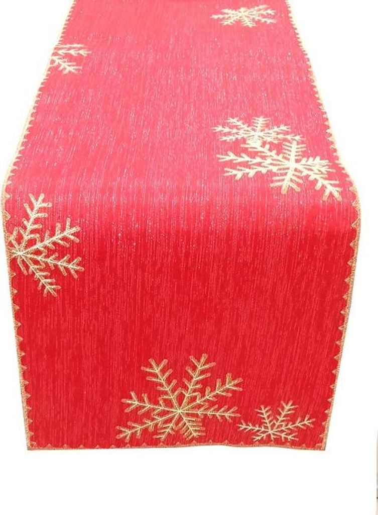 Tischdecke, Weihnachtstischdecke, glänzend, Schneeflocken 40x140 Rot