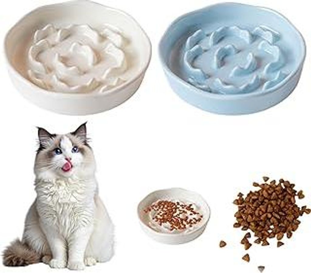 Keramik Anti Schling Napf Katze, Katzennäpfe in Pastellfarben, 2 Stück Slow Feeder Katze aus Melamin, Antischlingnapf Hunde Keramik, Slow Feeder ...