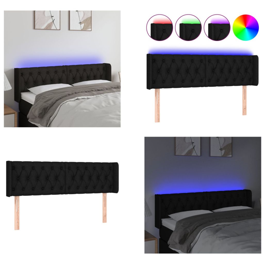 vidaXL LED Kopfteil Schwarz 163x16x78/88 cm Stoff - LED Kopfteil - LED Kopfteile - Kopfteil - Bett-Kopfteil