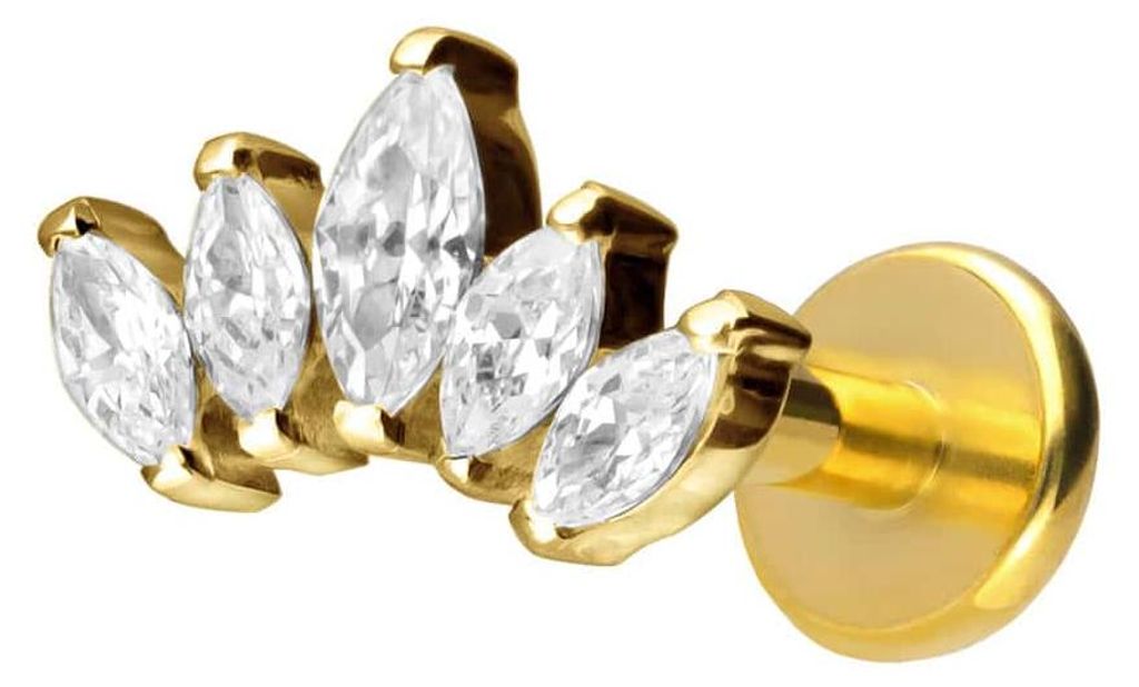 Ohrpiercing, Nasenpiercing Titan Labret mit Push Fit LOTUSBLÜTE Gold Stablänge: 6mm | Stabstärke: 1,2mm