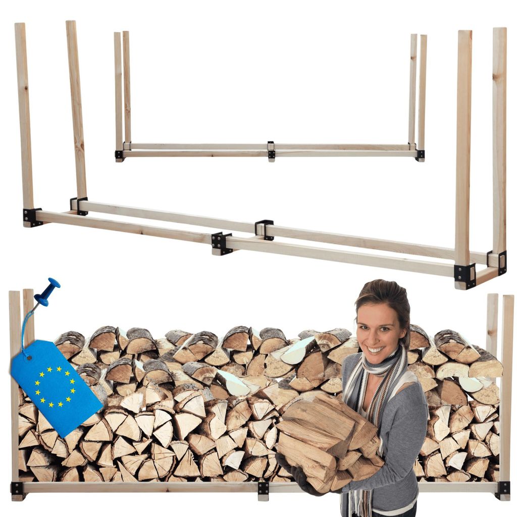 MODO24 Kaminholzregal, Holzunterstand, Brennholzregal, Holzlager, Brennholzständer, Aufbewahrung, Garten, Wetterfest, Massivholz, 120x292x40 cm, DRE