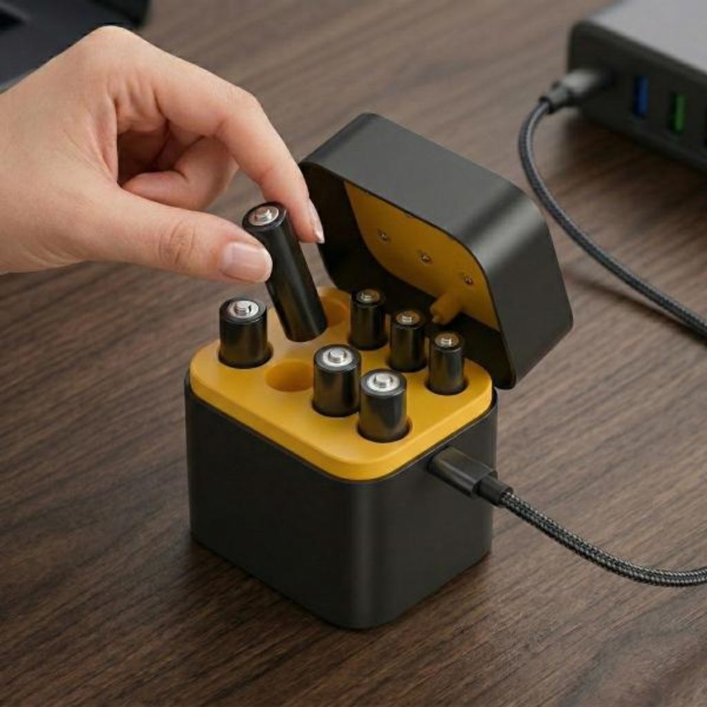 Kompakte Akku Ladebox mit 8 Anschlüssen, Akku Ladegerät für 4 AA- und 4 AAA-Lithium-Ionen Batterien - ENERVIR