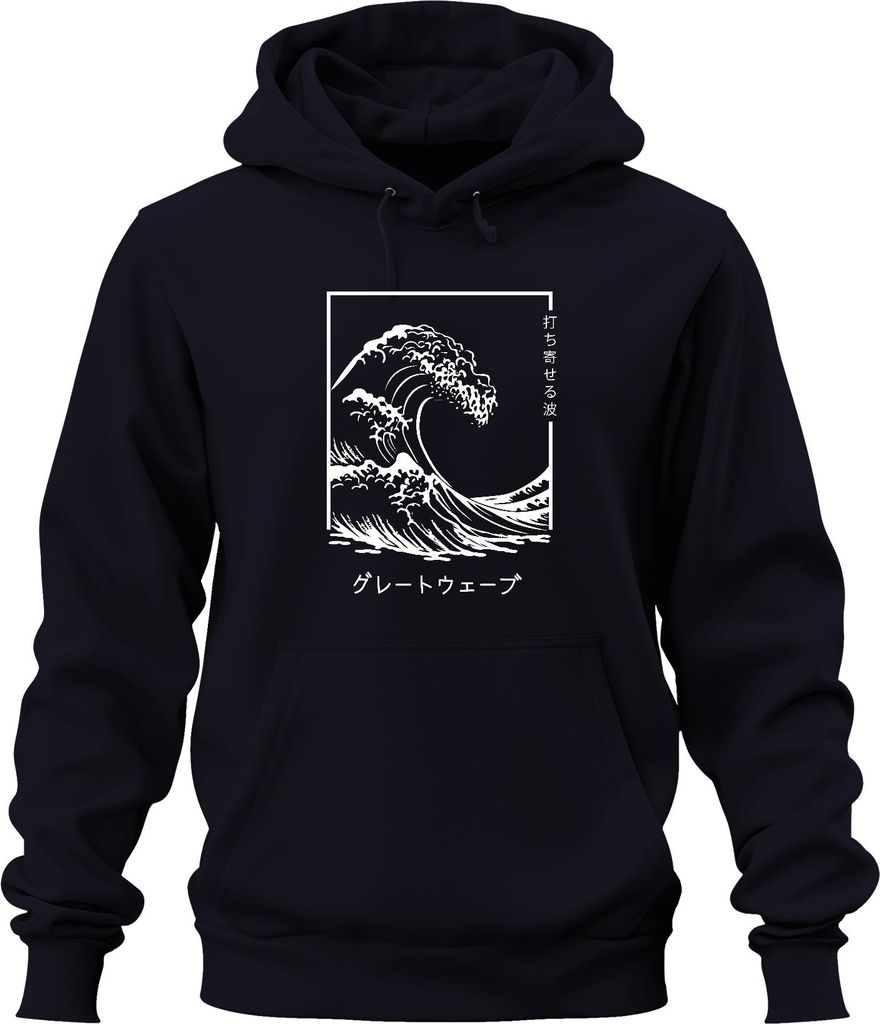 japanische Welle グレートウェーブ Vintage Ukiyoe Surfer Maritim Zen retro Uni Hoodie Kapuzenpullover, Navy, M