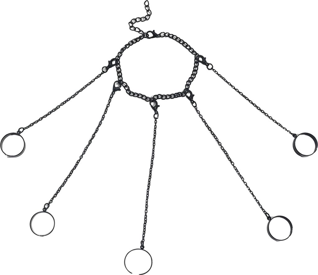 Damen Handkette Punk Style Fünf Ringe Einfarbig Handgelenk Kette Ring Uni Charm Hip Hop Kette Offene Ringe Set Paar Schmuck