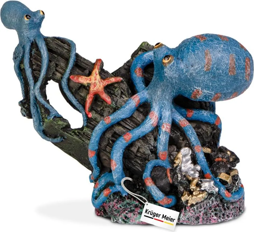Kruger Meier Octopus Treasure - Décoration Aquarium Pieuvre 14cm