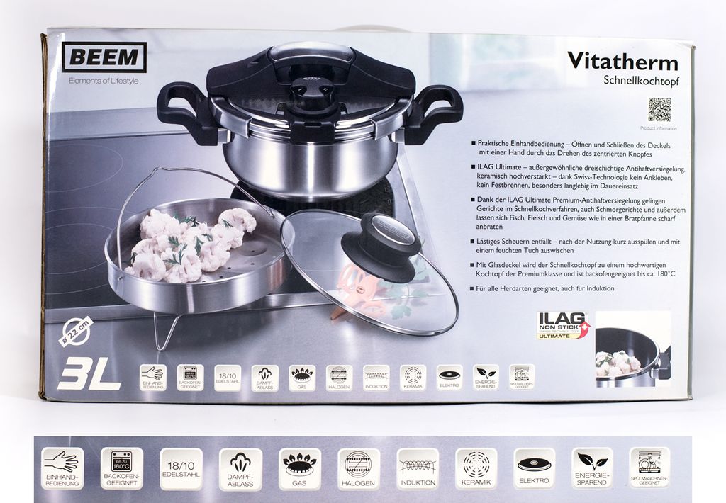 BEEM Vitatherm Schnellkochtopf Set 3L – Edelstahl, Antihaft Produktbild 