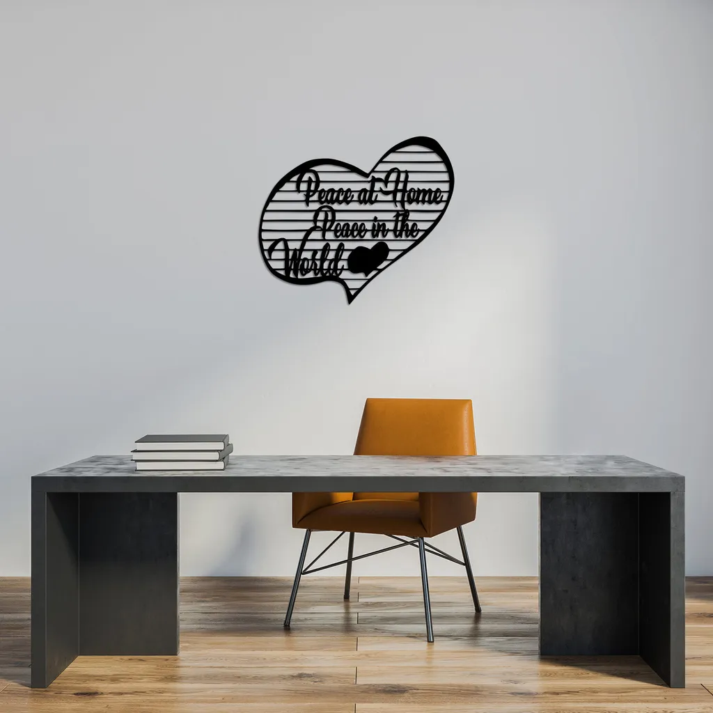 Ornement Mural Métallique Noir 68x58 cm Wallity Peace SKL2439 Ultra Fin - 2