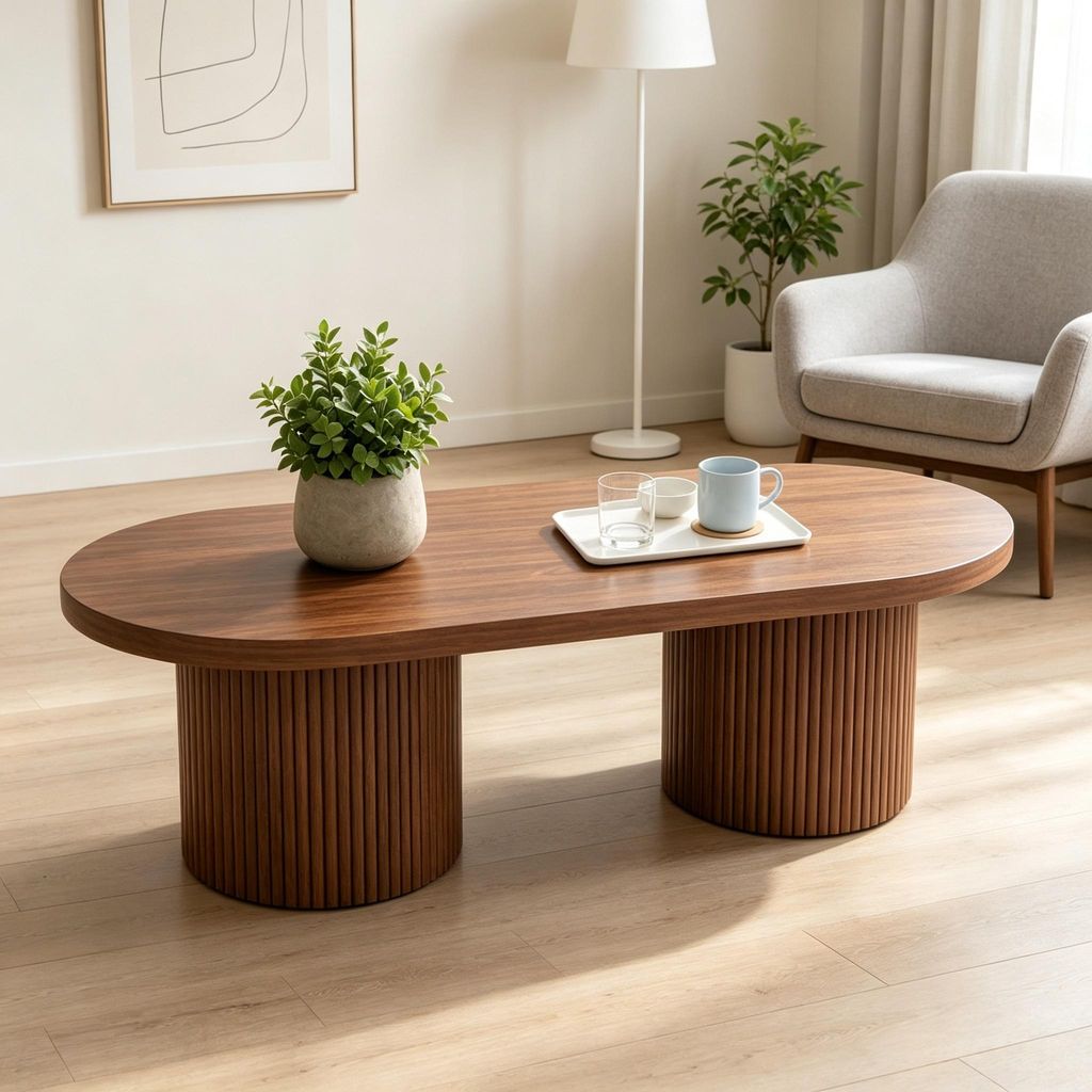 Merax Oval Couchtisch aus MDF, Vintage Design mit Produktbild 