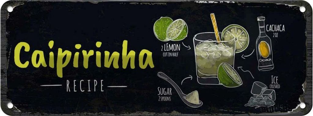 vianmo Blechschild 10x27 cm Caipirinha Cocktail Recipe