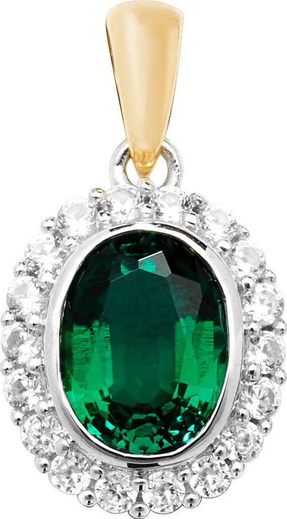 Pendentif Or 9 Carats avec Pierres de Culture Duo Vert et Bleu 19mm