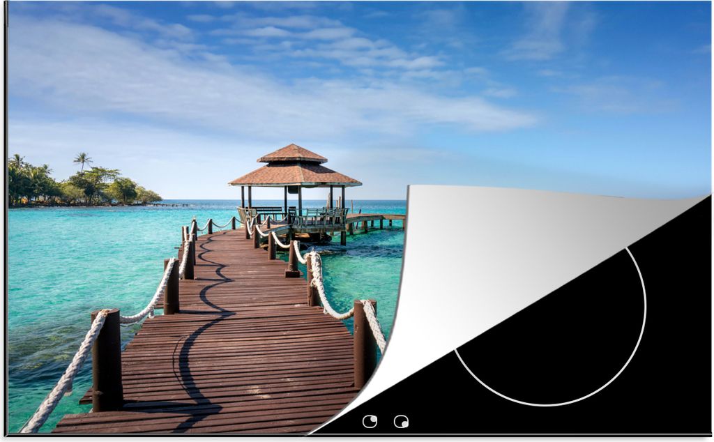 KitchenYeah Herdabdeckplatte Meer - Pier - Bar , 80x52cm, Küche Deko, Glaskeramikfeld Herdabdeckung, Abdeckplatte fùr Kochfeld