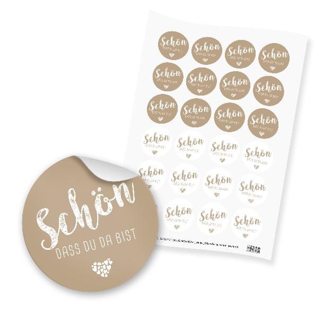 itenga 24x Sticker "Schön dass du da bist" latte macchiato braun (Motiv 99)