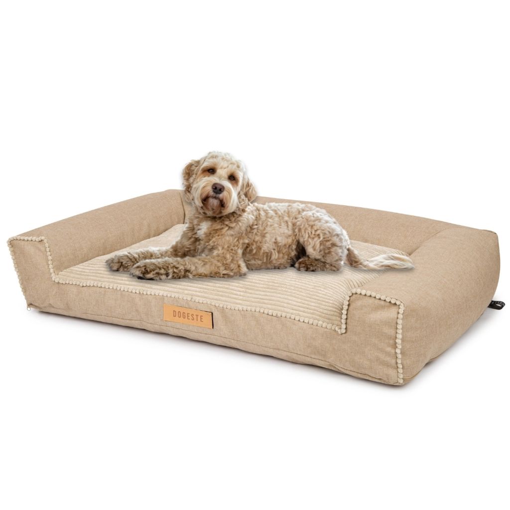 Großes Hundebett Hundesofa Hundekissen Hundekörbchen Waschbar - Farbe Kord Beige - Hundematte Größe XXL - 118x78 cm