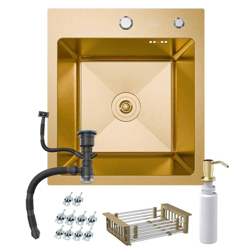 ANW HOME Spülbecken Küchenspüle 40x50 cm, Spüle Küche als Einbauspüle in Gold PVD aus 304 Edelstahl, Nano-beschichtete Oberfläche, Tiefe 22 cm