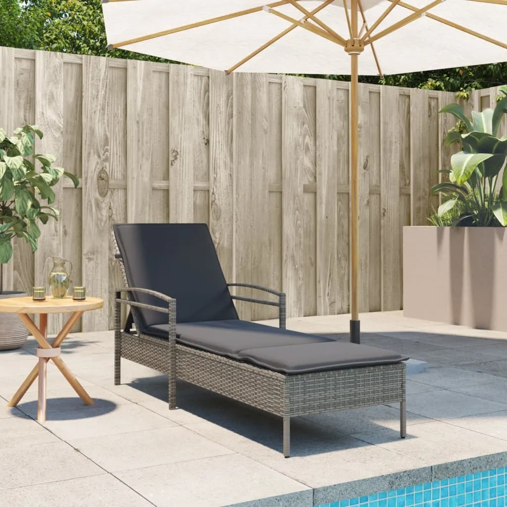 Chaise longue de jardin en poly rotin Gris résistant aux intempéries