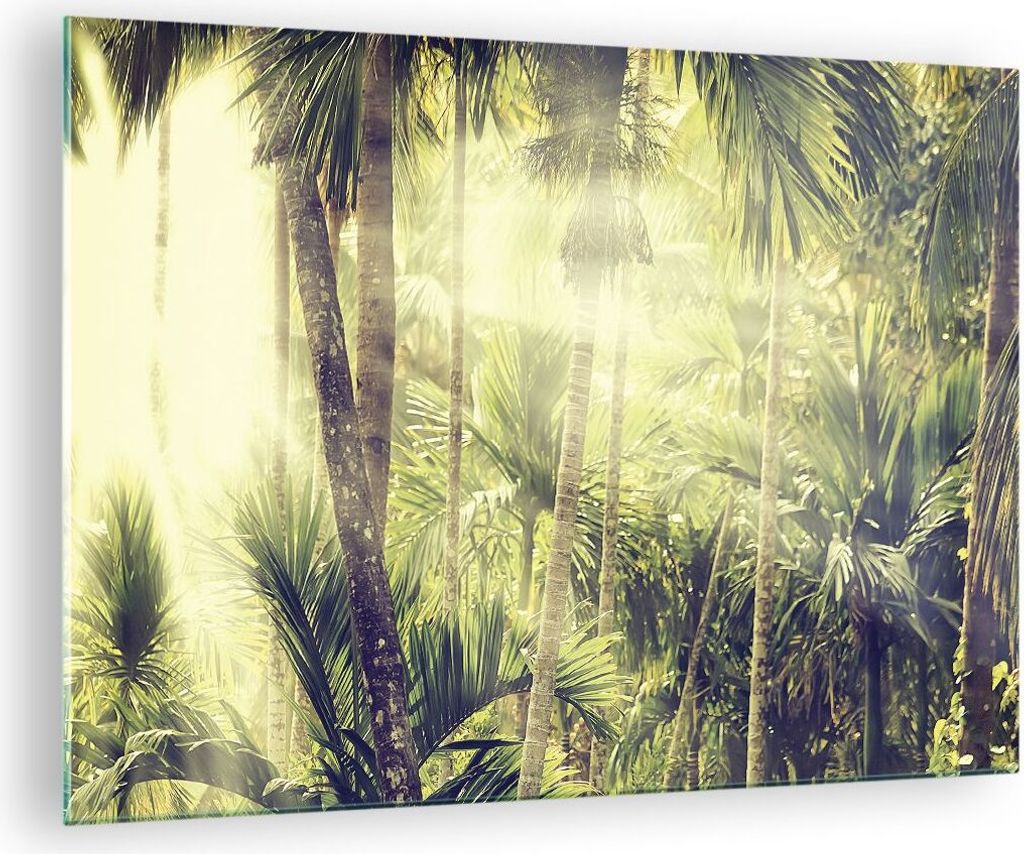 Bilder auf glas - Einteilig - Morgendämmerung Dschungel Palmen - 70x50cm - Glasbilder - Wandbilder - Bilder - Wanddekoration aus Glas - Glas Bilde...