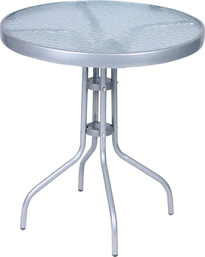Table de balcon compacte antirouille en verre et métal argenté