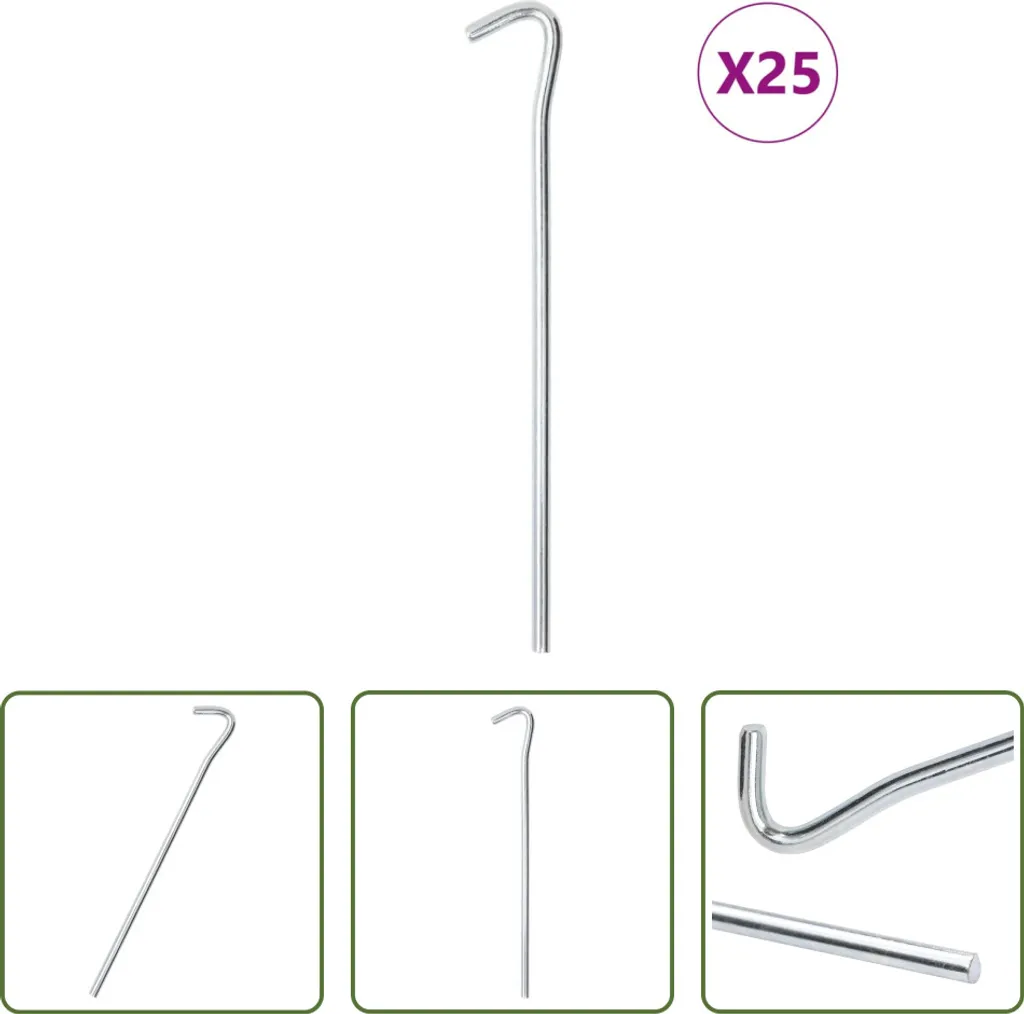 Piquets de tente 23 cm en acier galvanisé Ø7 mm - Haute résistance x25
