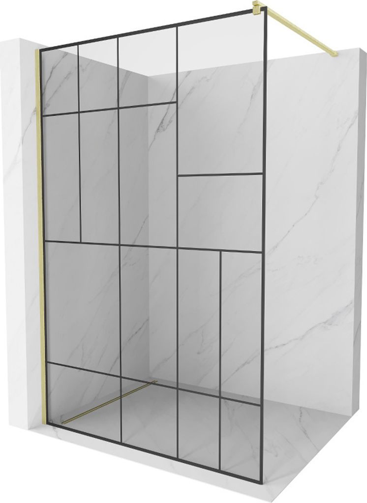 Mexen Kioto Duschwand Walk-in 120 x 200 cm, schwarzes Muster 8 mm, gebürstetes Gold - 800-120-101-55-78