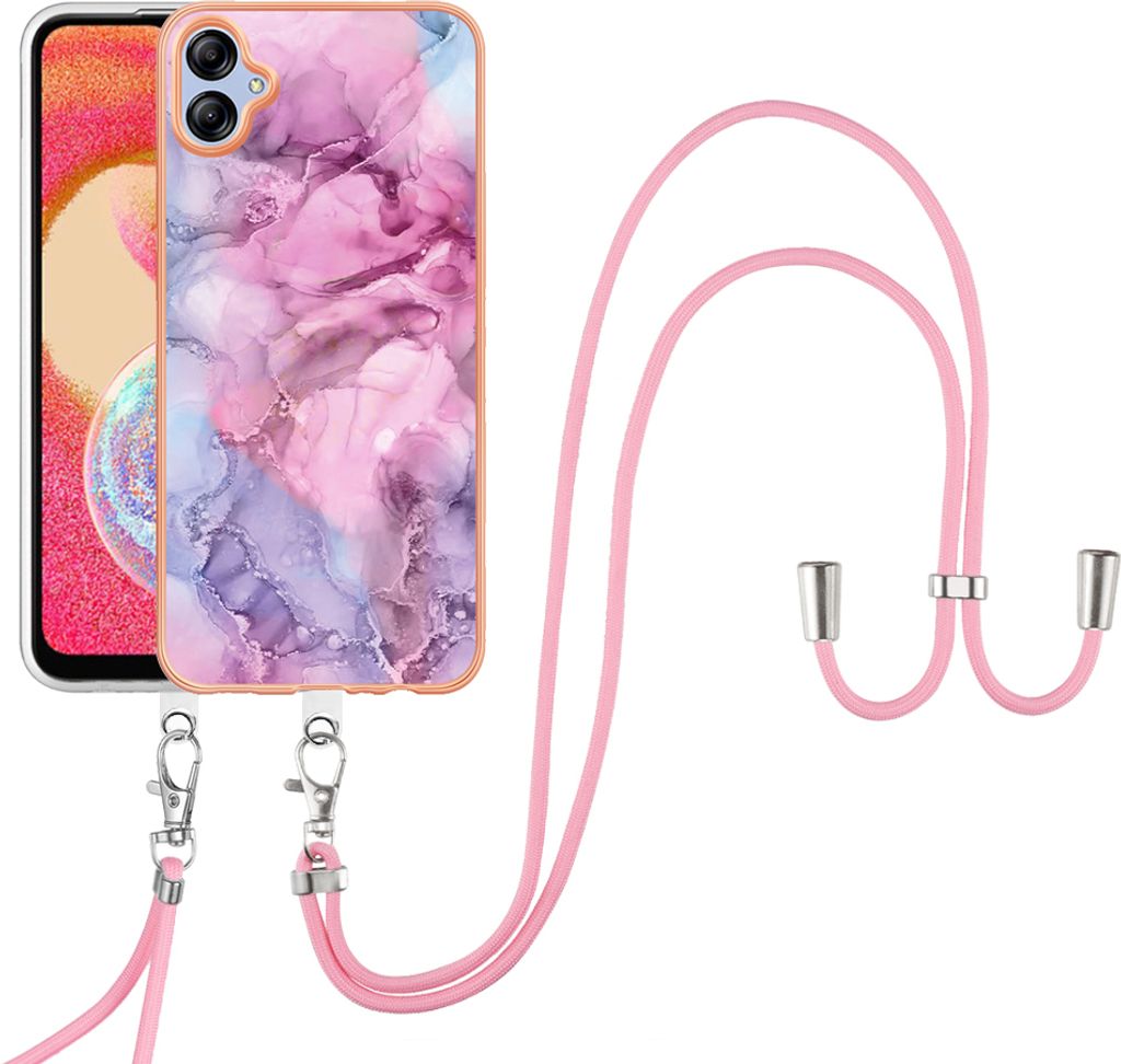 Galaxy A04E Handykette Hülle, Muster TPU Bumper Schutzhülle mit verstellbarem Tragegurt für Samsung Galaxy A04E Pink